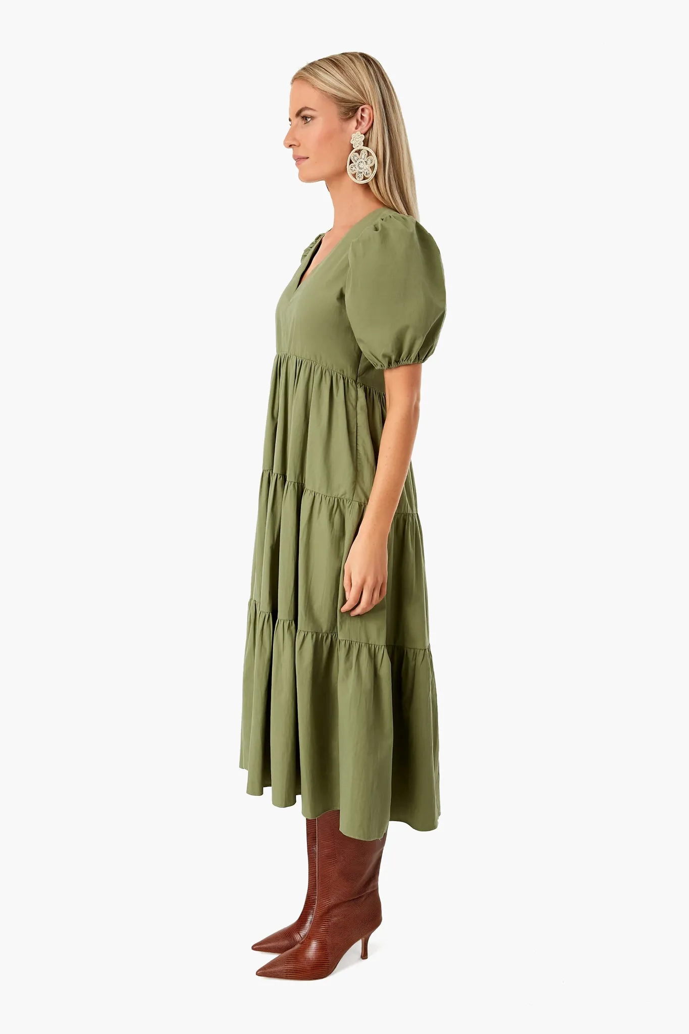 Green Tiered Penny Midi Dress