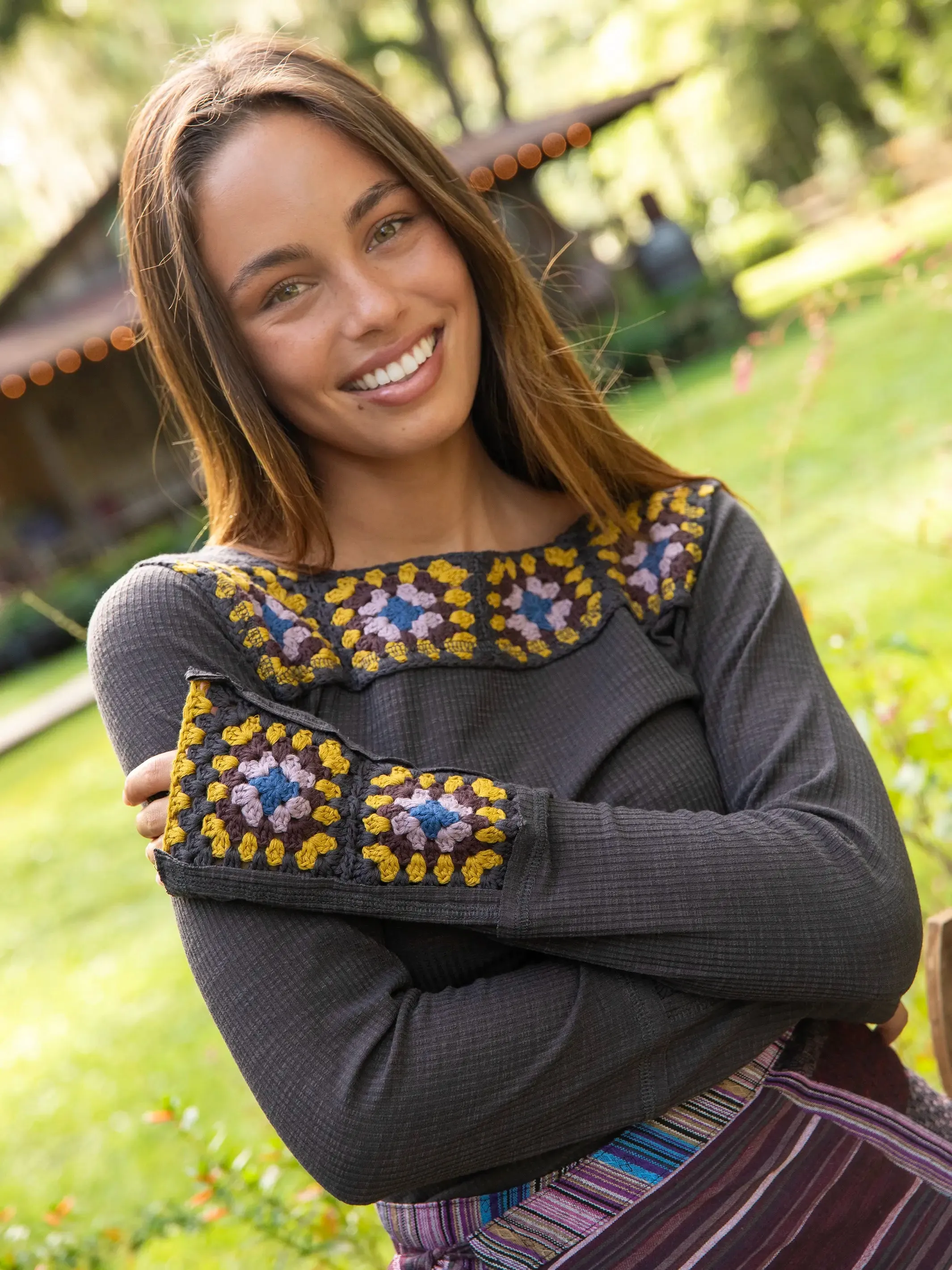 Hazel Crochet Top - Charcoal