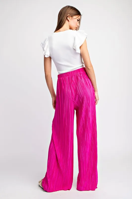 Hot Pink Pleated Straight Leg Pants