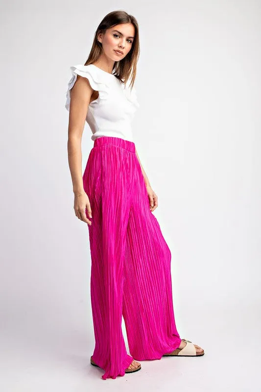 Hot Pink Pleated Straight Leg Pants