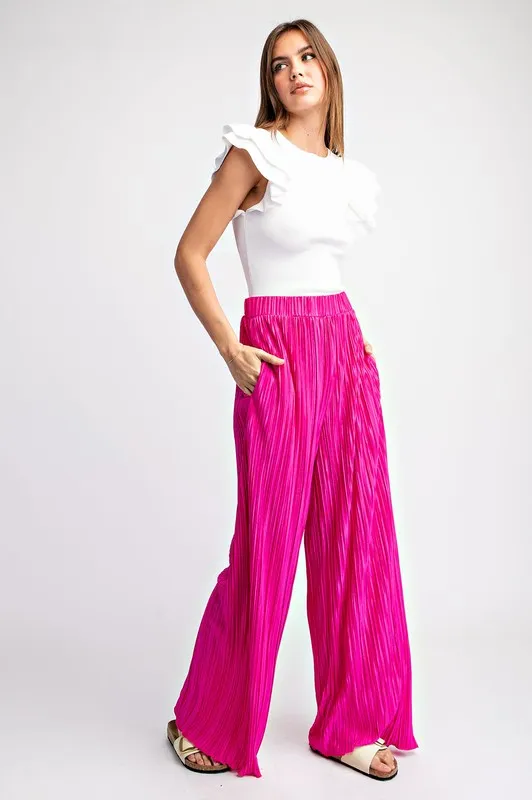 Hot Pink Pleated Straight Leg Pants