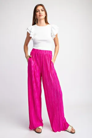 Hot Pink Pleated Straight Leg Pants