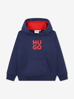 Hugo Boys Logo Print Hoodie in Navy