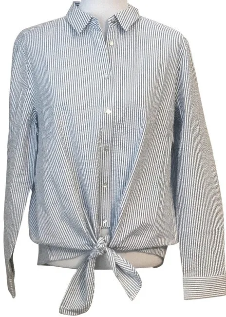 Jane and Delancey Blue White Seersucker Shirt – Long Sleeve, Size XS