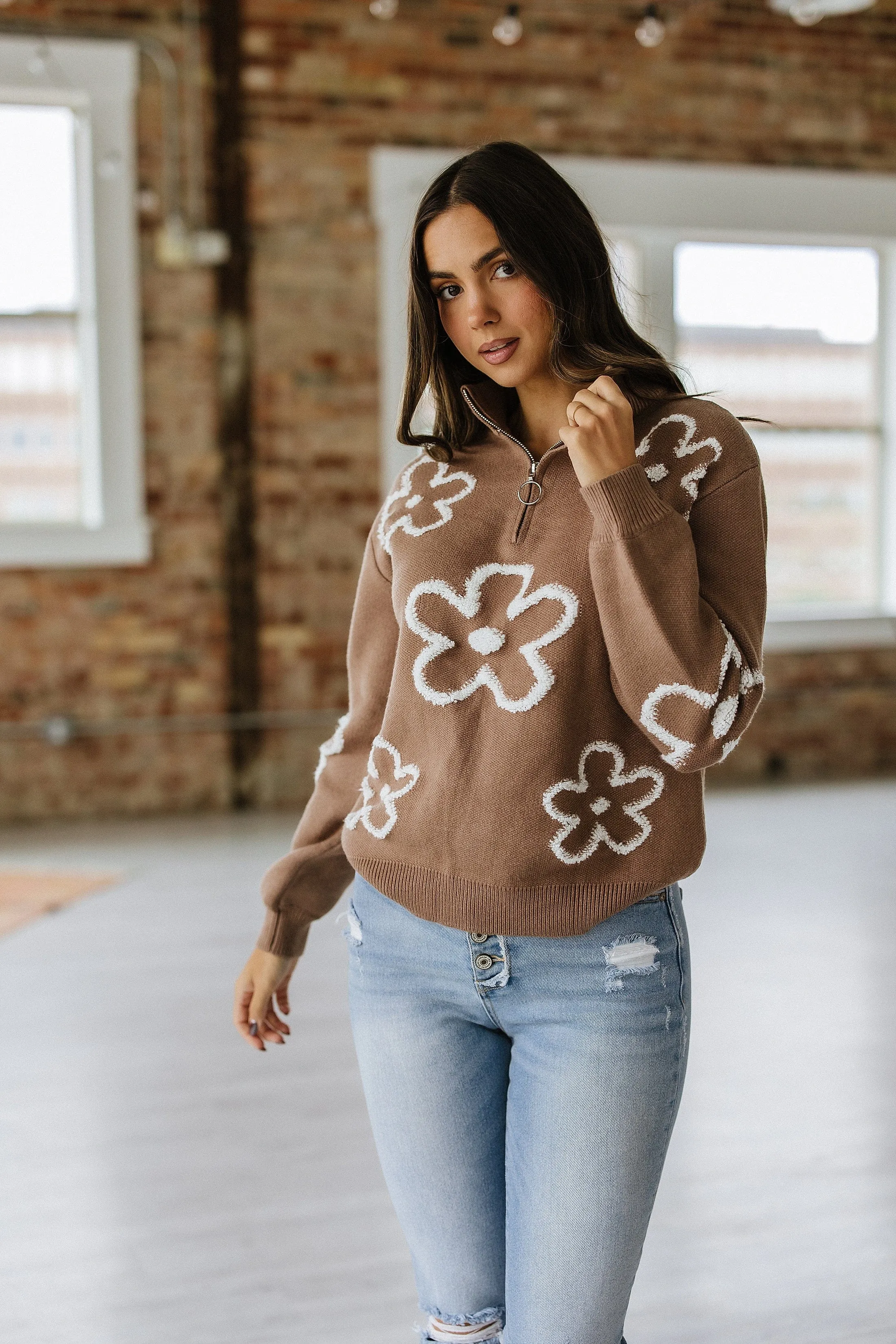 Jeanine Flower Half Zip Sweater | S-2XL | PRE ORDER