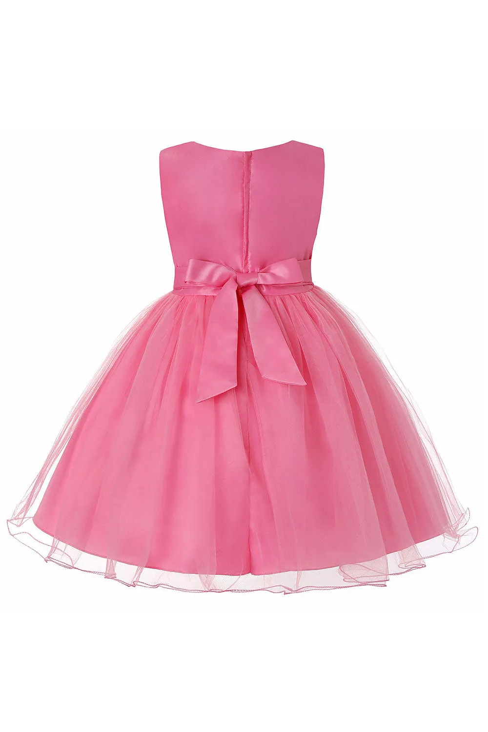 Kids Girls Lovely Flower Attatched Sleeveless Easy Round Neck Soft & Comfortable Party Dress - KGDC39555