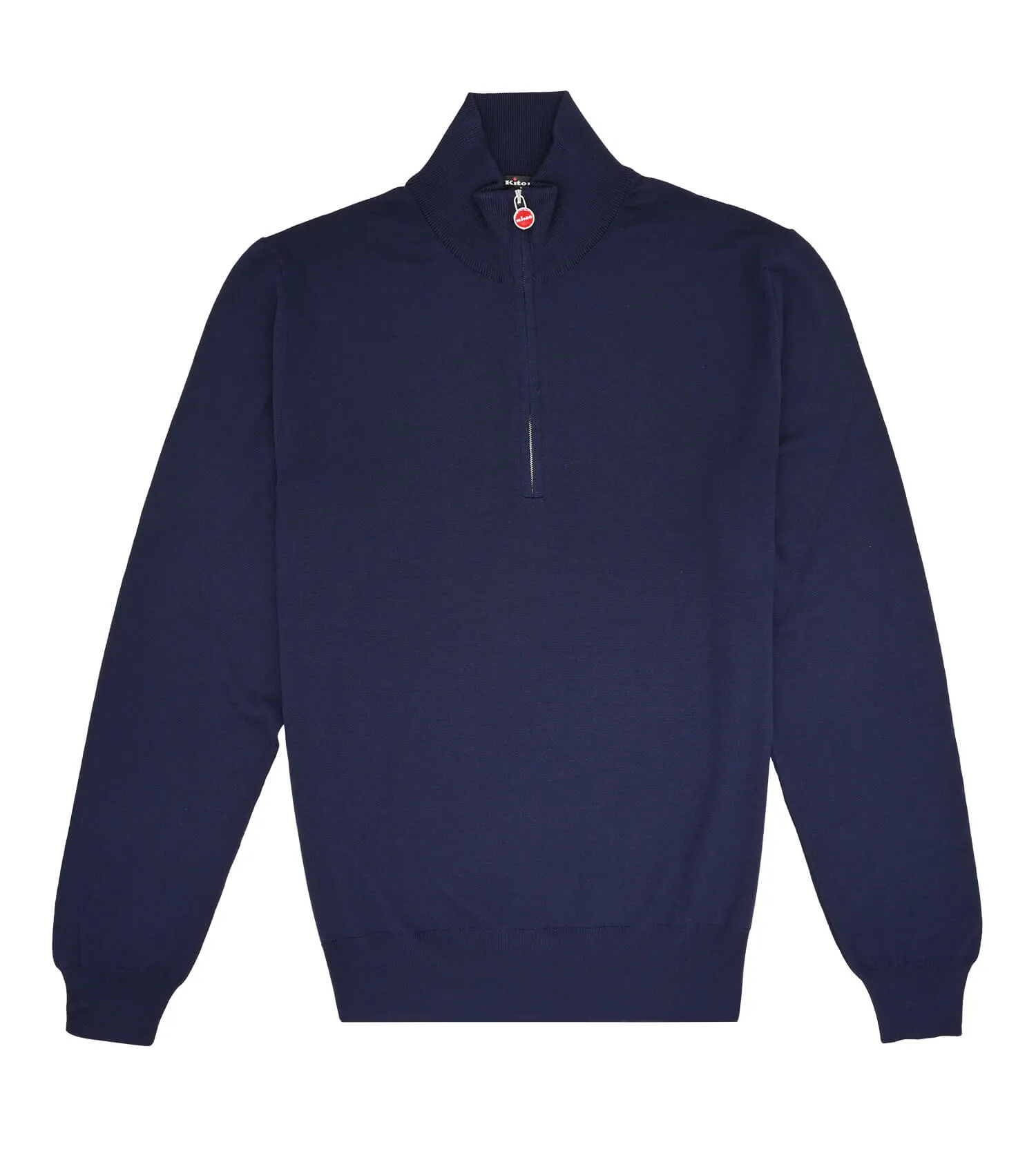 KITON Navy 14 Micron Quarter Zip Sweater