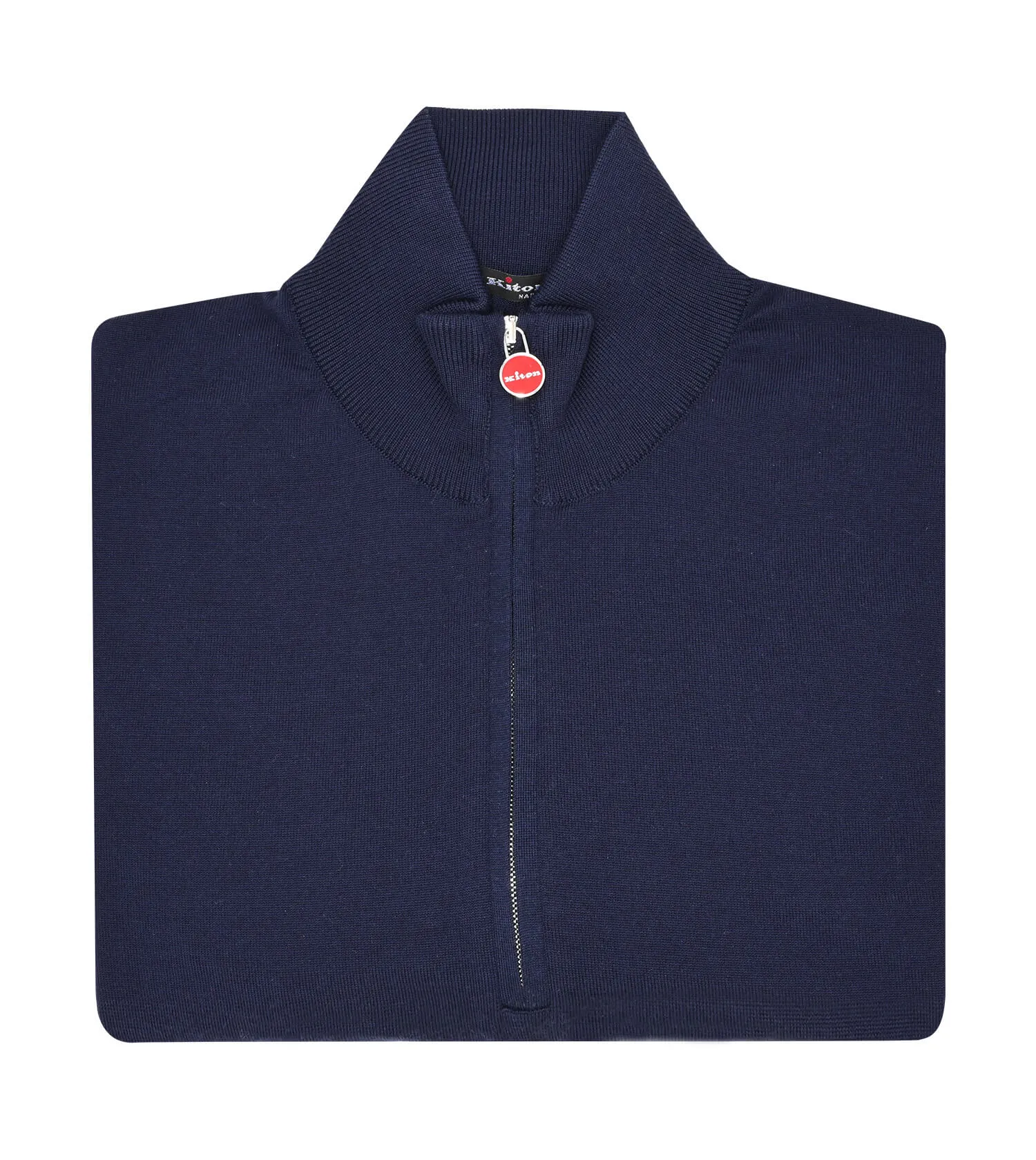 KITON Navy 14 Micron Quarter Zip Sweater