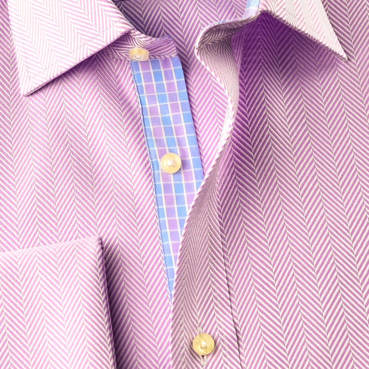 Lilac Herringbone Dress Shirt Luxury With Fancy Boss Inner Lining Double Cuff