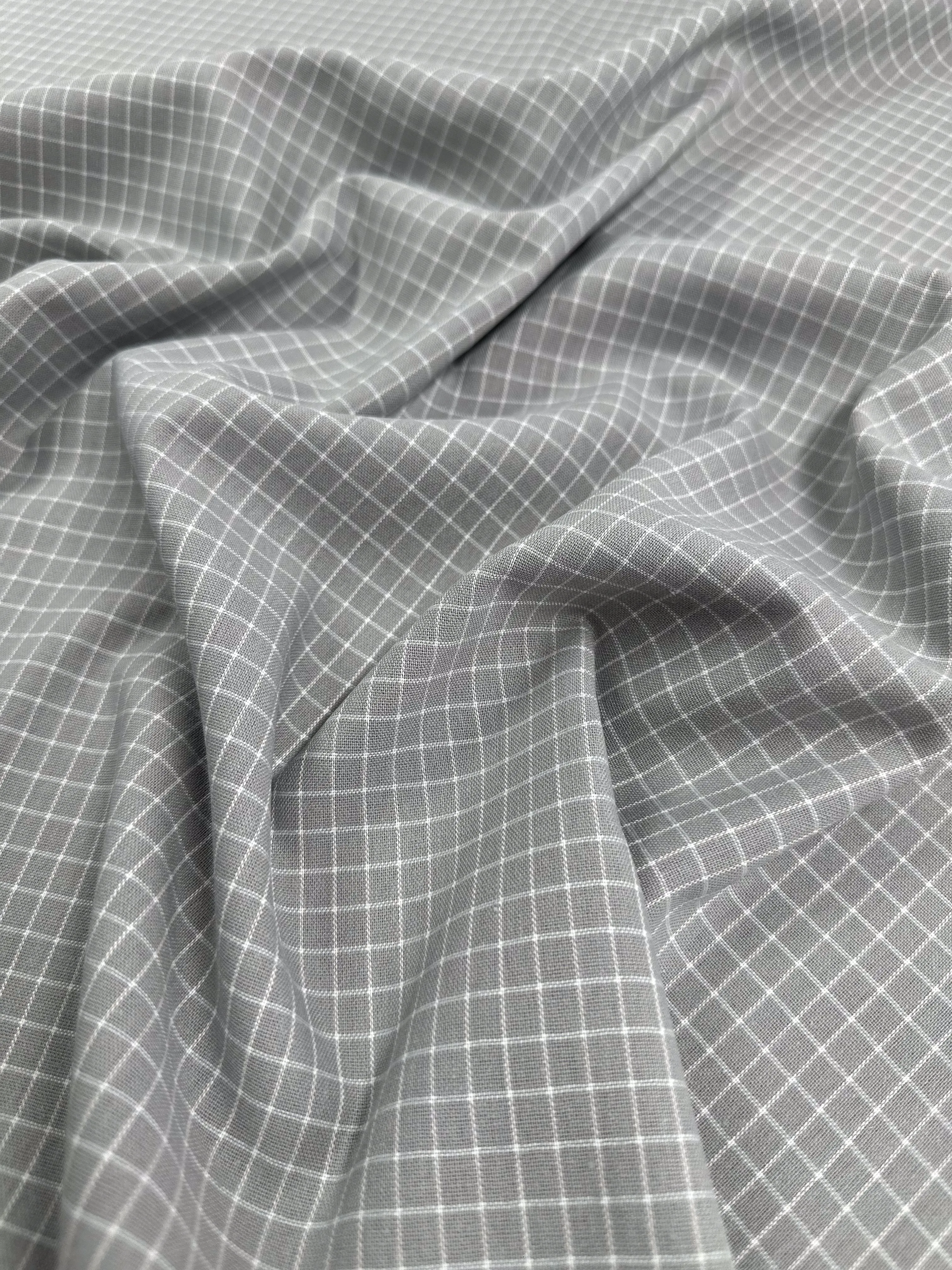 Linen Rayon Grid - Grey - 145cm