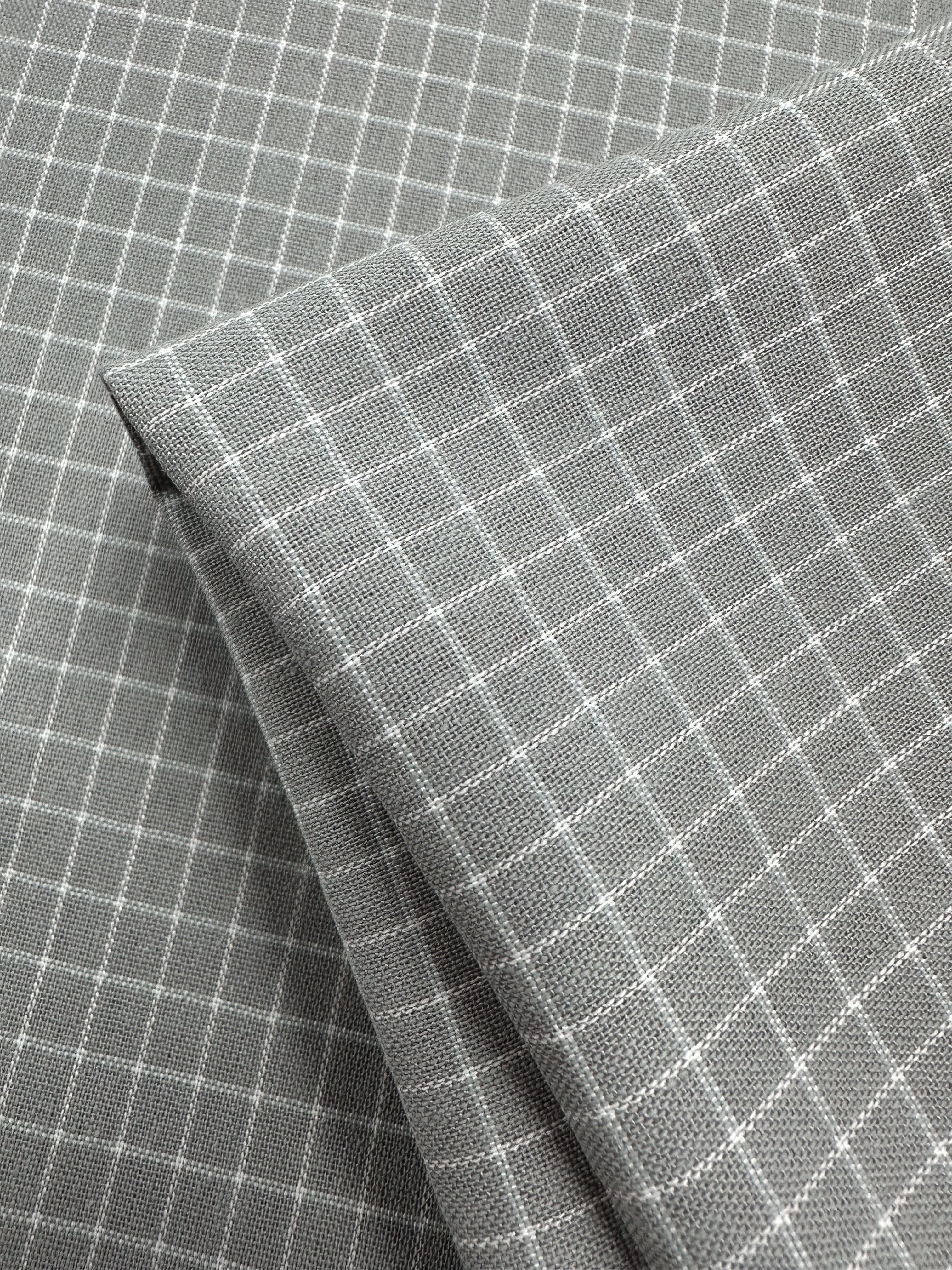 Linen Rayon Grid - Grey - 145cm