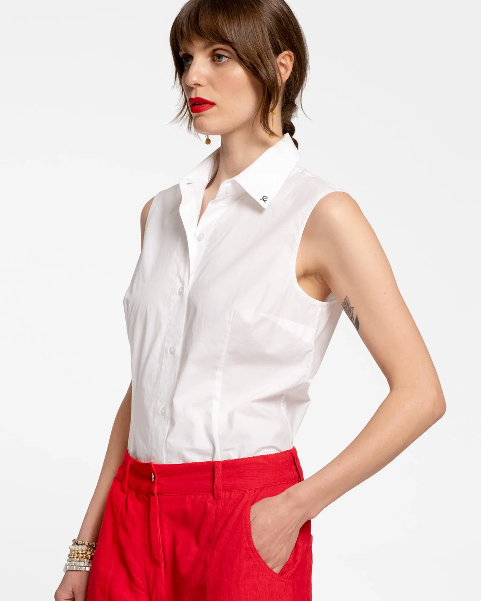 Lizzie Pointed Collar Shell Cotton White