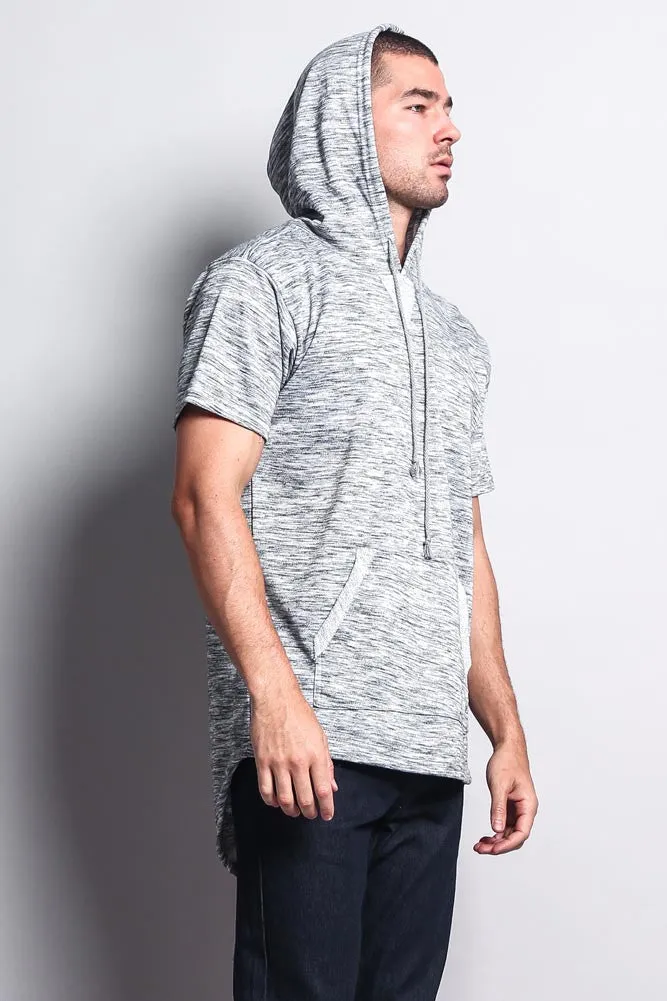 Long Length Short Sleeve Marble Fishtail Pullover Hoodie