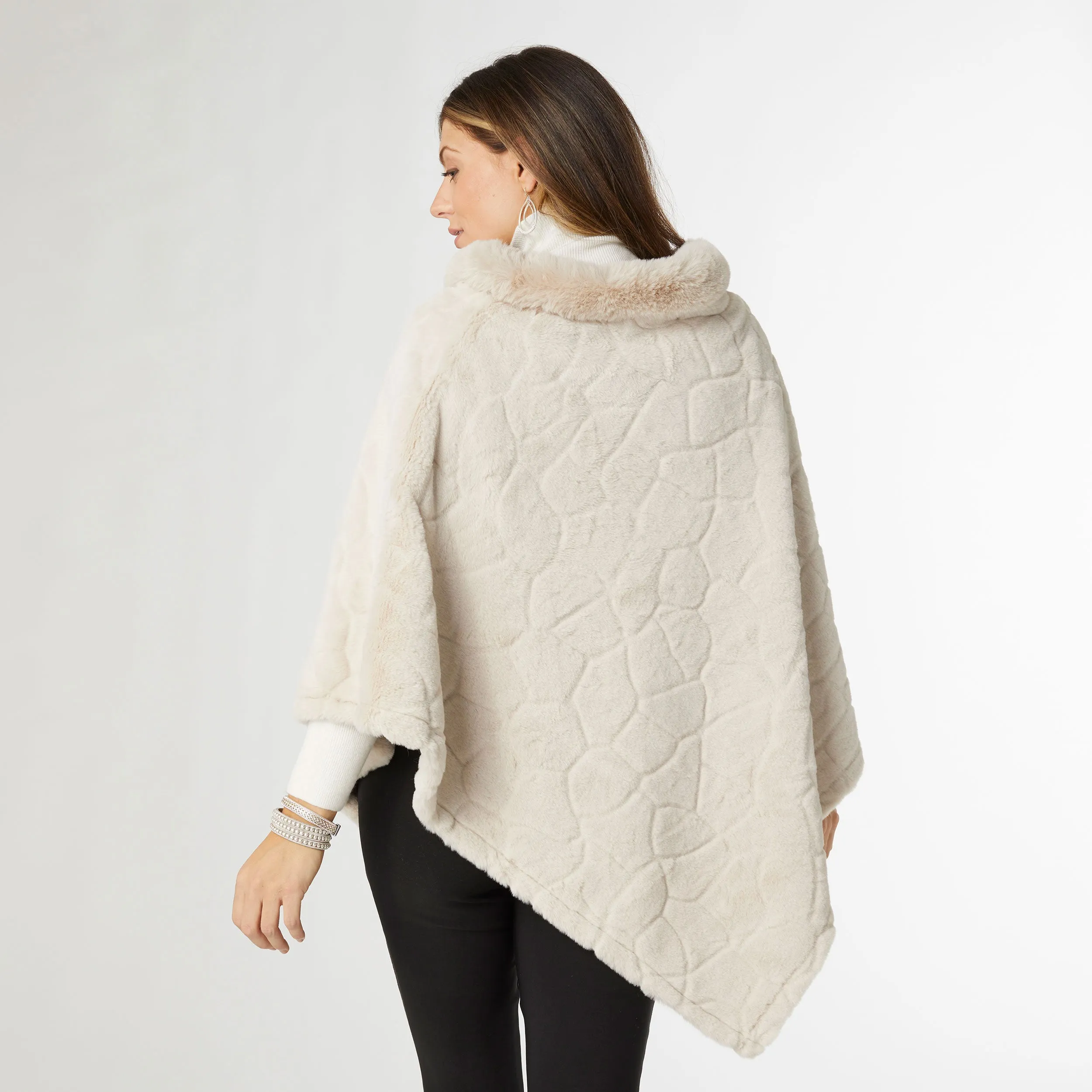 Louise Faux Fur Poncho - Tan