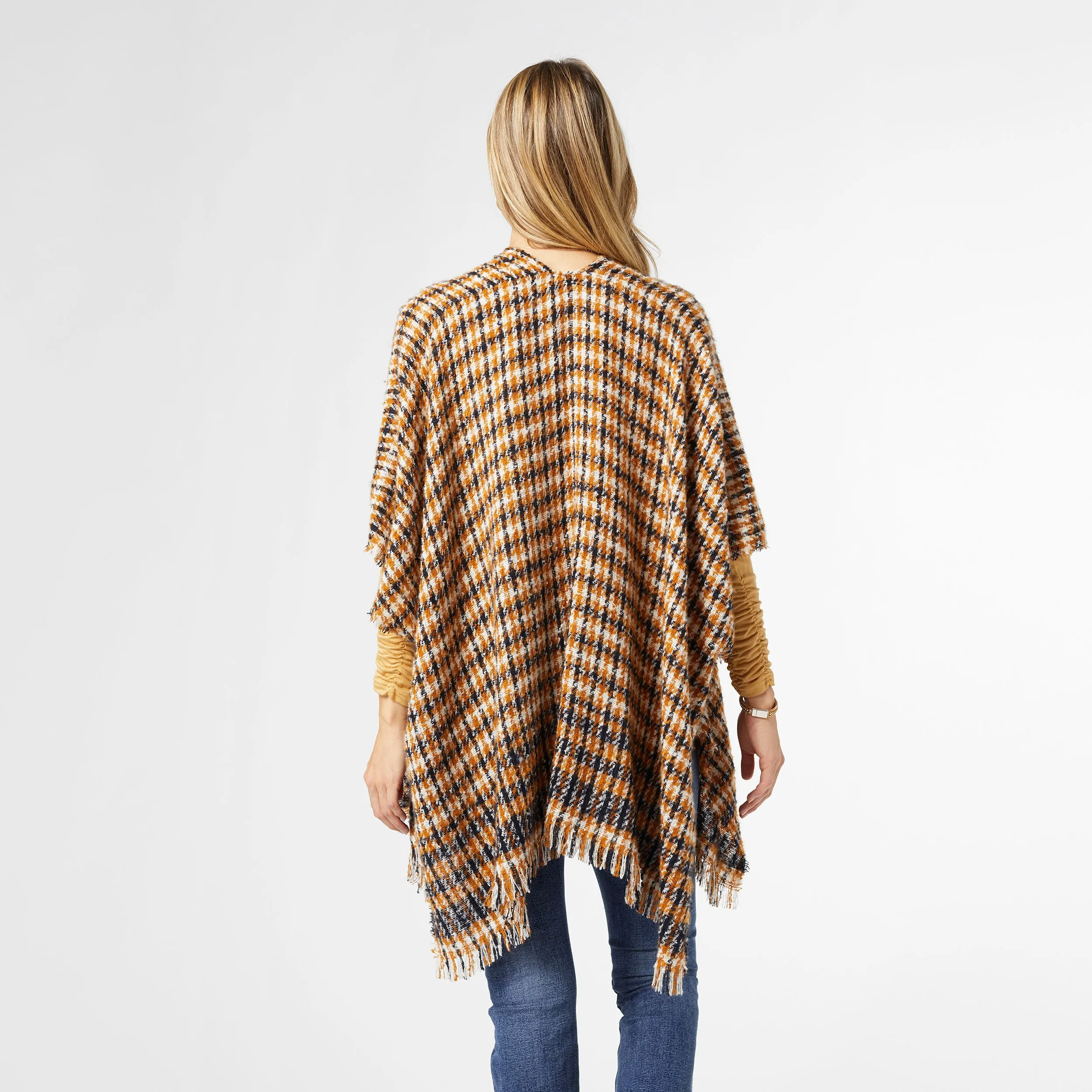 Madelyn Plaid Ruana - Brown/Navy