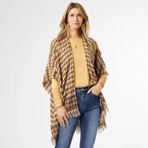 Madelyn Plaid Ruana - Brown/Navy