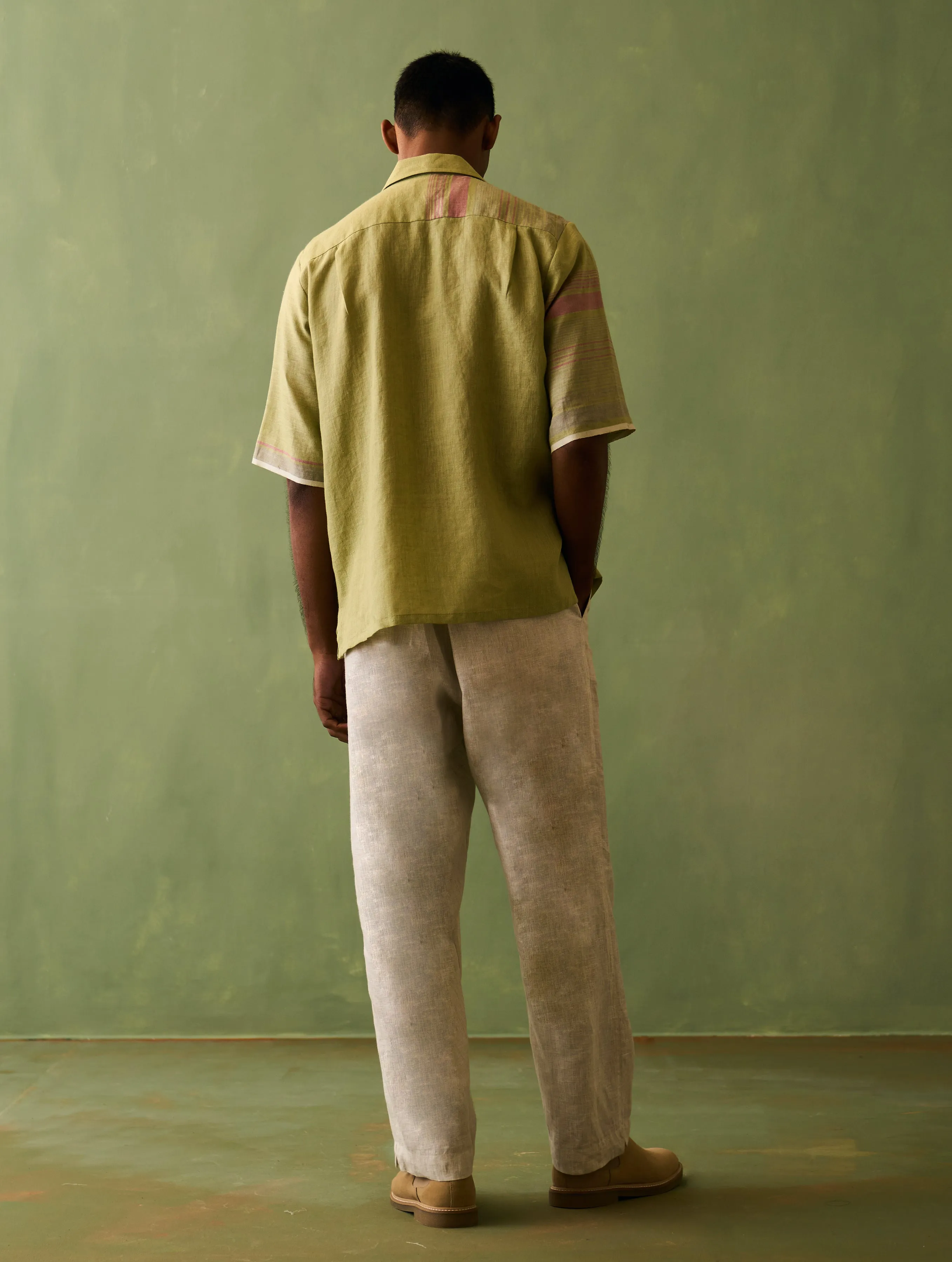 Mako Border Linen Shirt - Fern