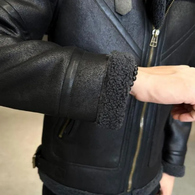 Men's Lamb Fur Lapel Leather Jacket – Thickened Motorcycle-Style Fur Coat