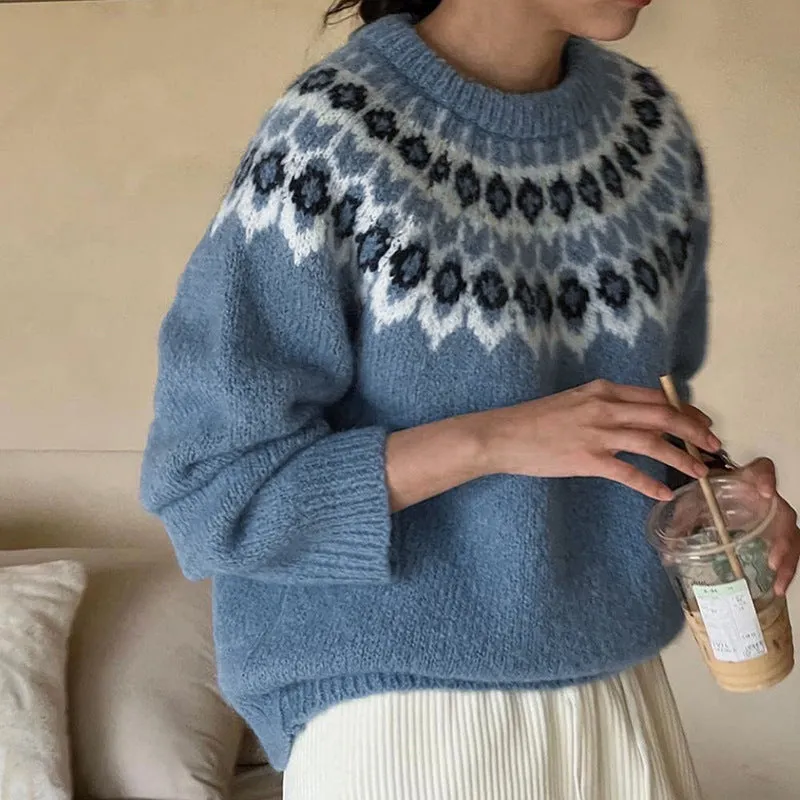 METAVERSMALL autumn new women's ethnic style pullover sweater Korean ins style casual versatile knitted sweater