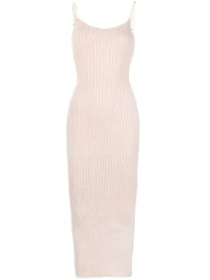 MM6 FAUX-FUR RIBBED-KNIT FITTED DRESS