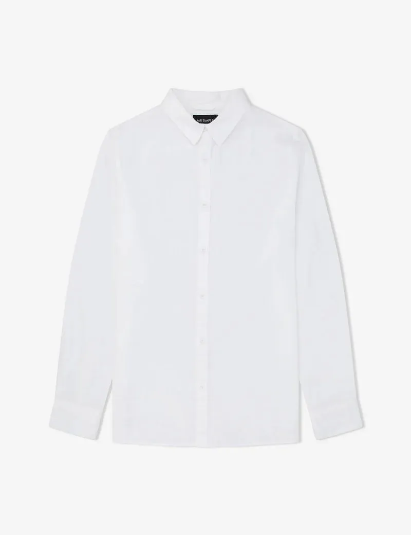 MR SIMPLE - Linen Long Sleeve Shirt White