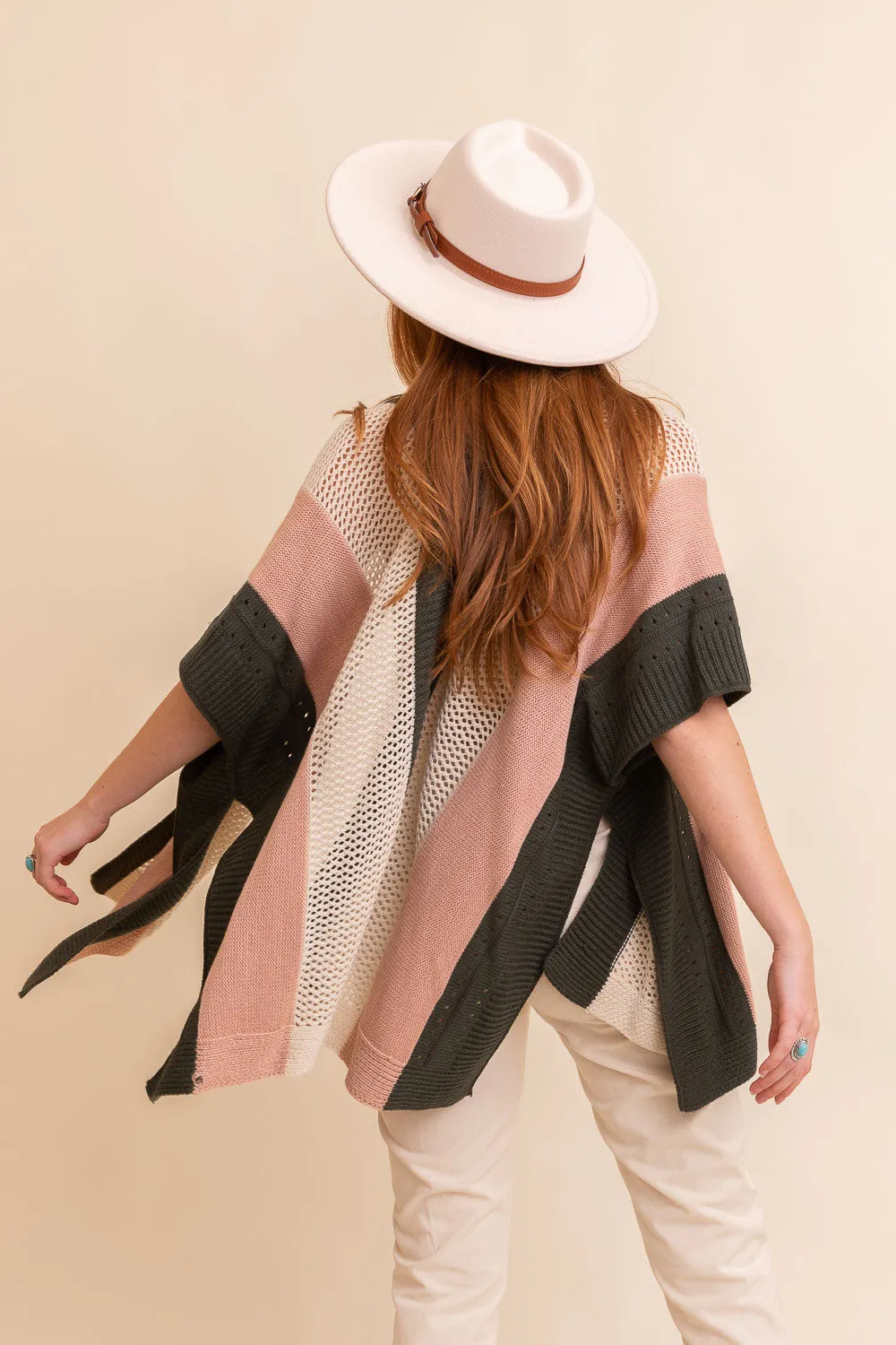 Multi-colored Striped Knit Poncho❤