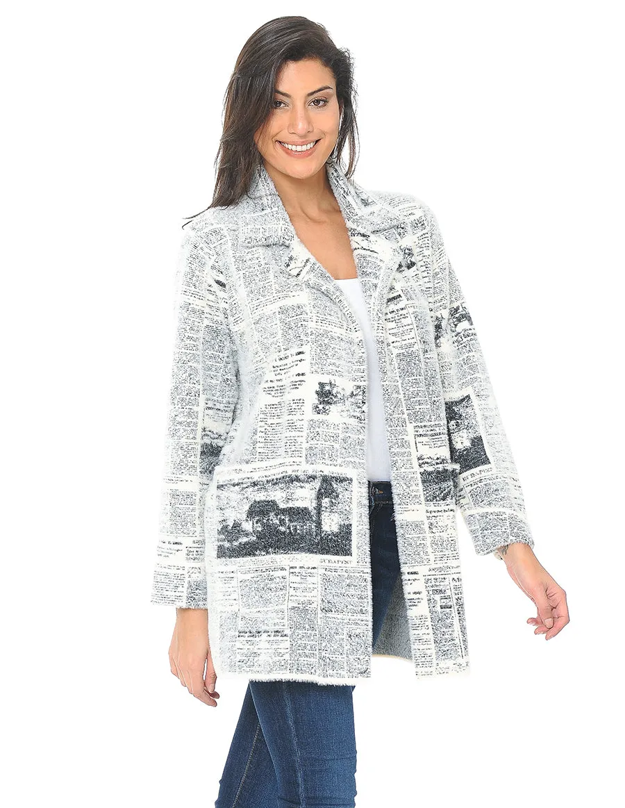 News Print Fuzzy Sweater