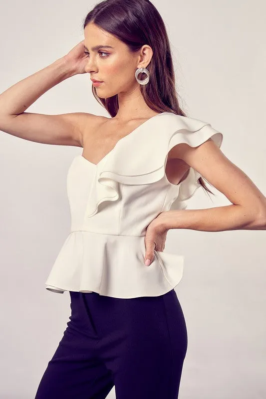 One Shoulder Ruffle Peplum Top -  Online Exclusive