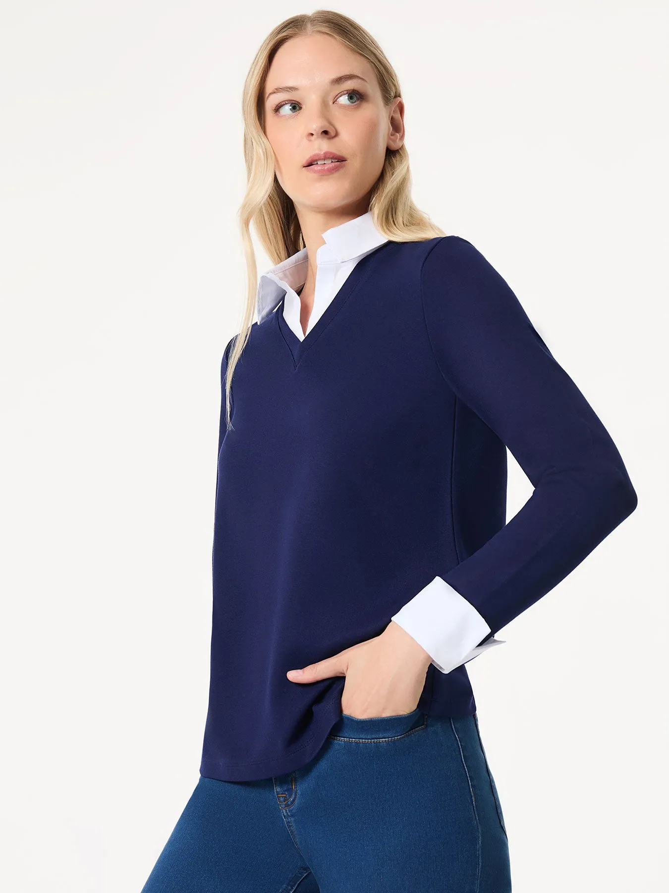 Plus Collared Twofer Layered-Look Top