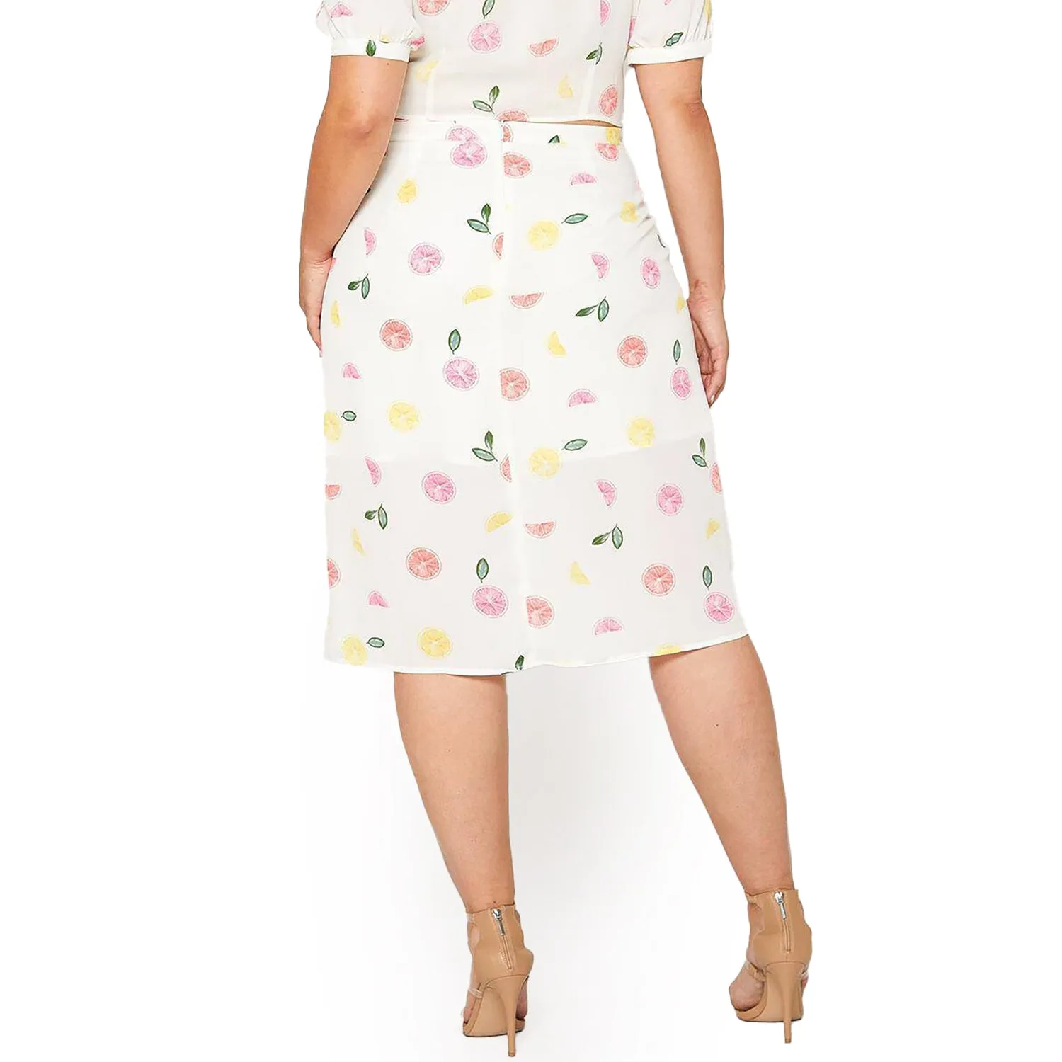 Plus Size Button Front Midi Skirt in Fruit Punch