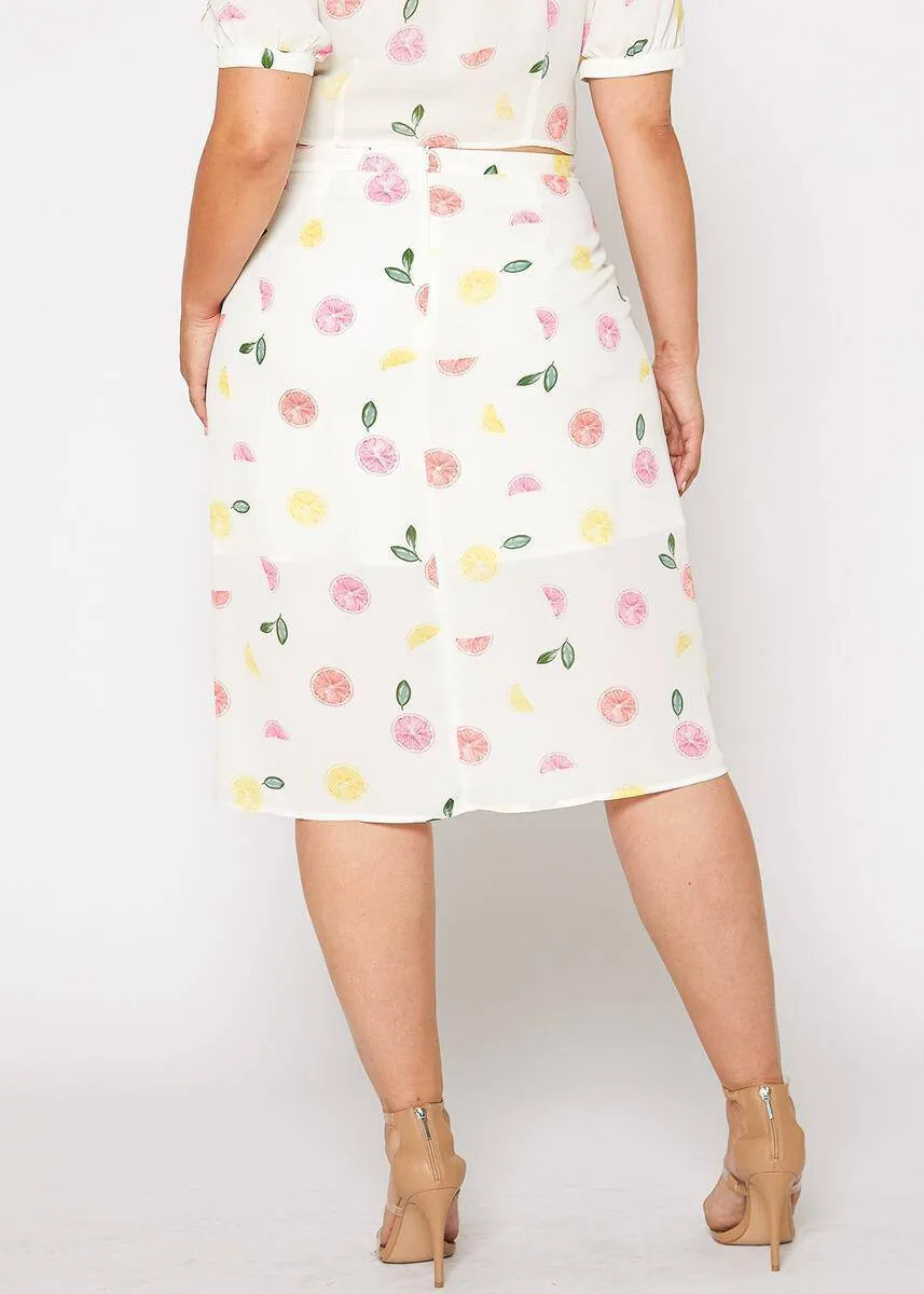 Plus Size Button Front Midi Skirt in Fruit Punch