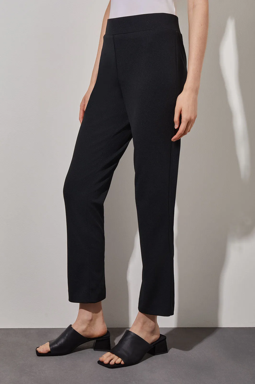 Plus Size Stretch Deco Crepe Straight-Leg Ankle Pants