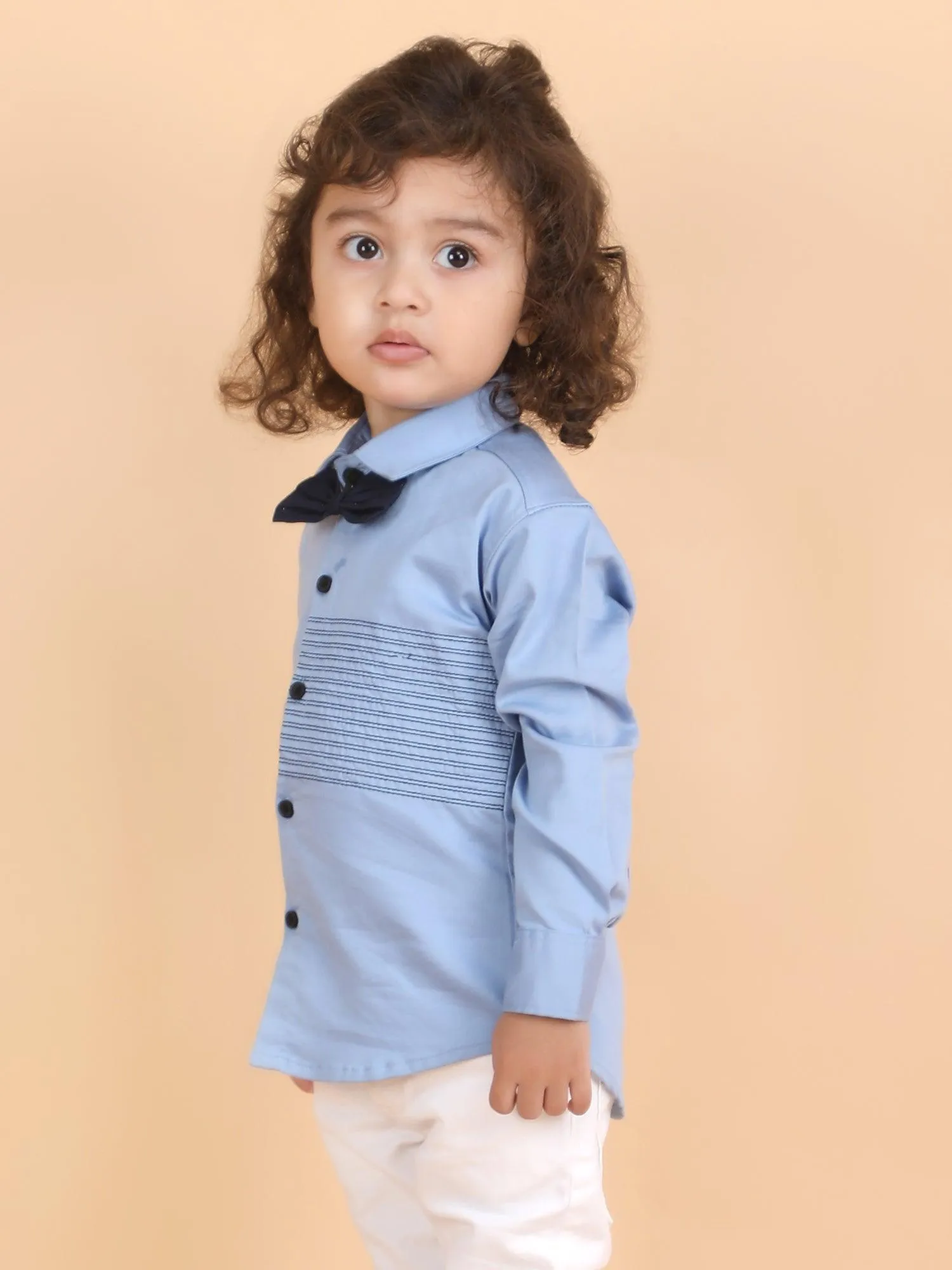 Polka Tots Full Sleeves Lining Shirt - Blue