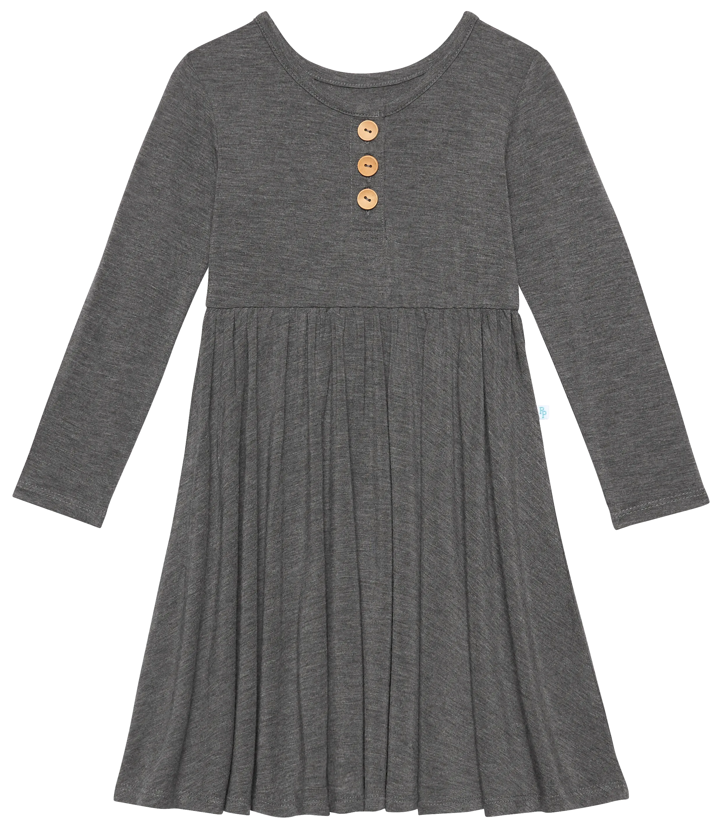 Posh Peanut Charcoal Heather L/S Henley Twirl Dress