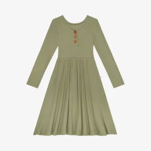 Posh Peanut Olive Waffle L/S Henley Twirl Dress