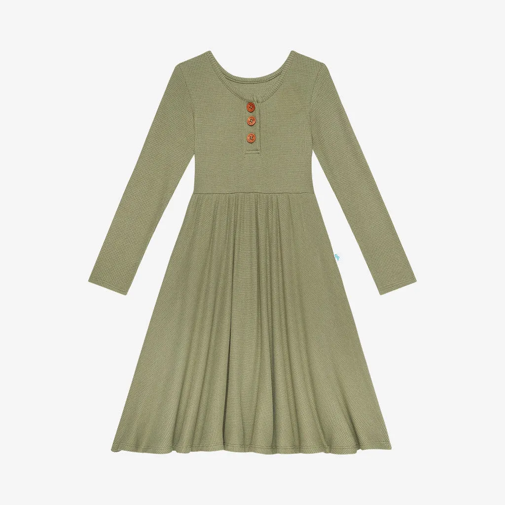 Posh Peanut Olive Waffle L/S Henley Twirl Dress