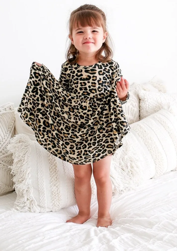 Posh Peanut Tan Lana Leopard L/S Twirl Dress