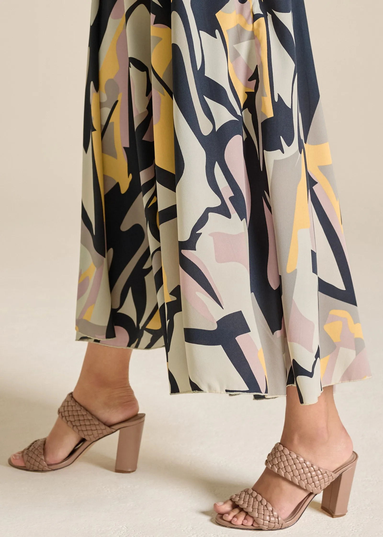 Printed Flowy Pants - Navy Multi