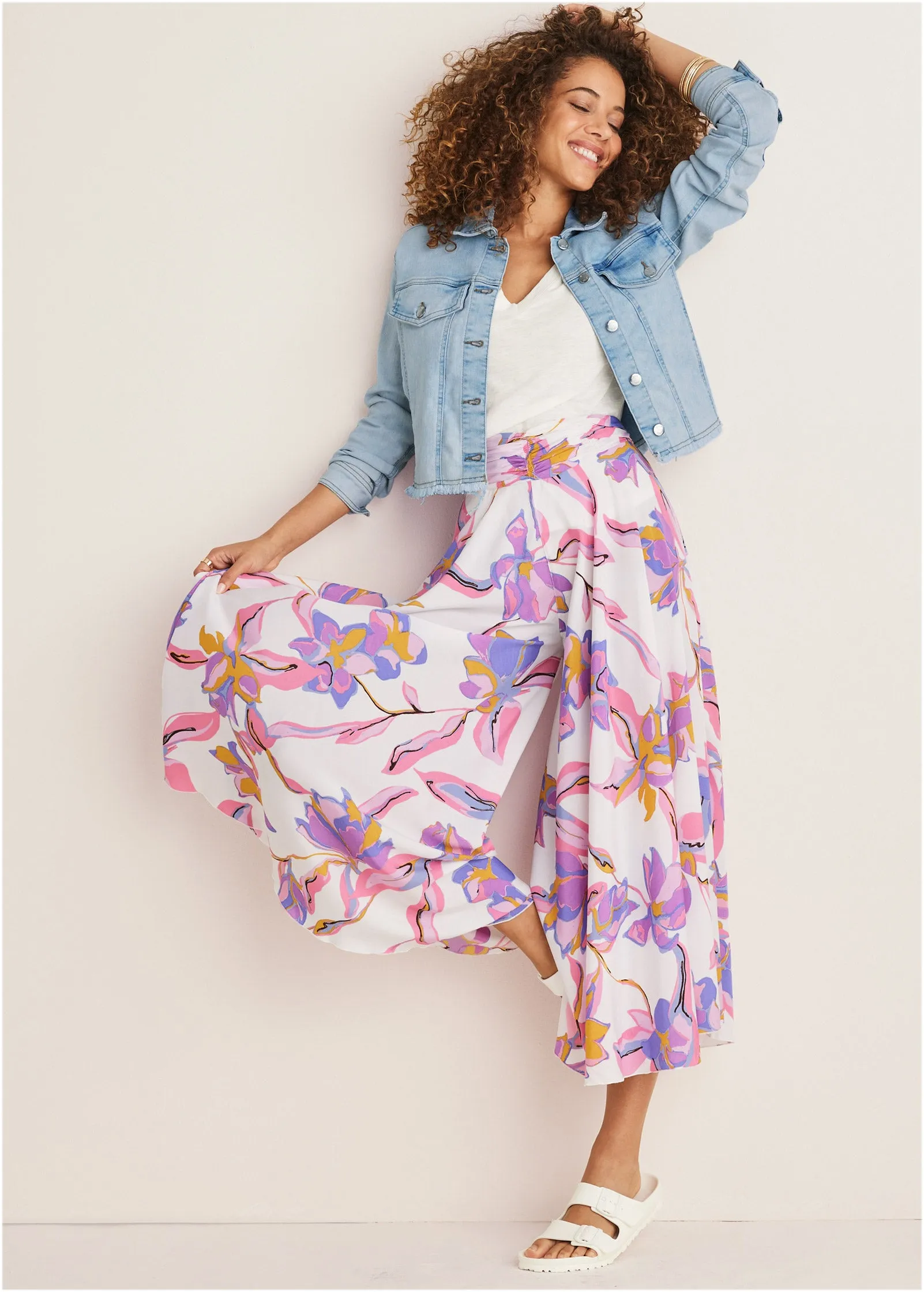 Printed Flowy Pants - White Multi