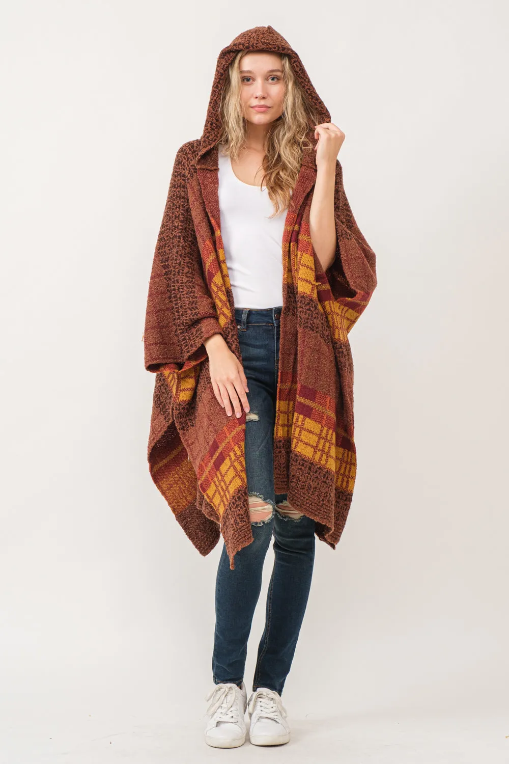 RAJ CARRIE HOODED PONCHO RUANA BURNT UMBER