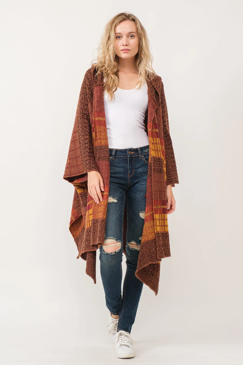 RAJ CARRIE HOODED PONCHO RUANA BURNT UMBER