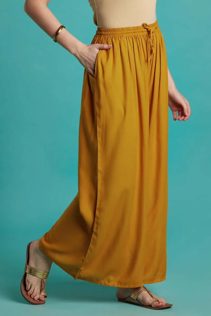 Rayon Solid Mustard Flared Palazzo