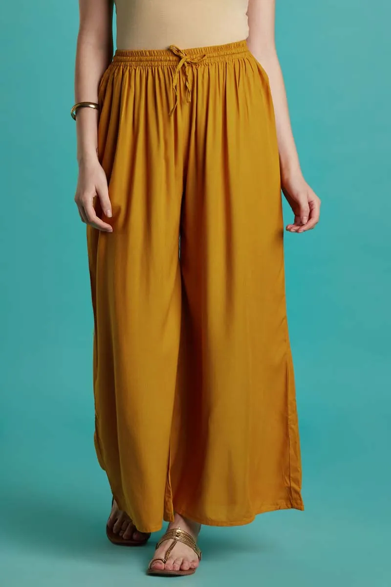 Rayon Solid Mustard Flared Palazzo