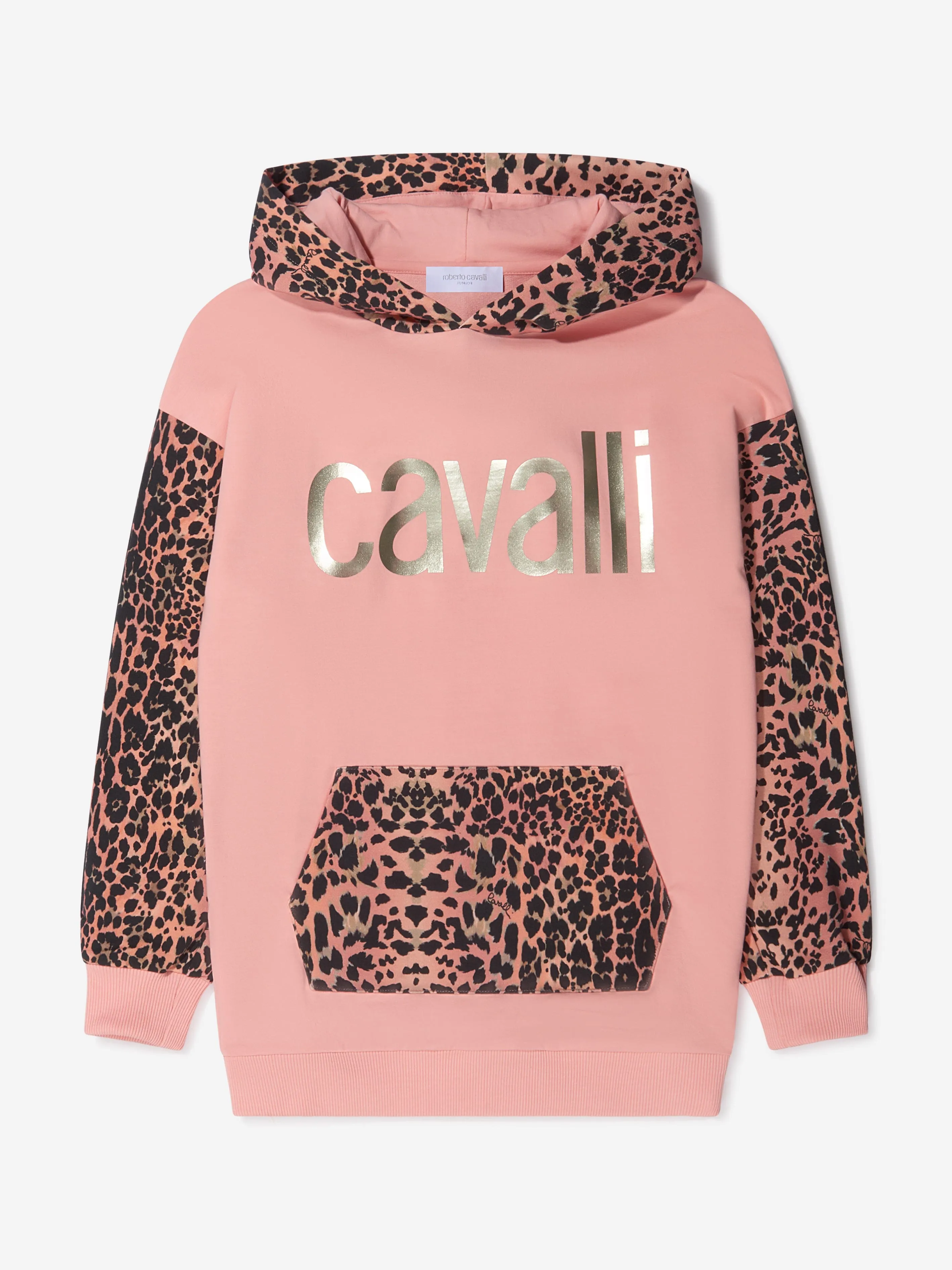 Roberto Cavalli Girls Cotton Leopard Print Logo Hoodie