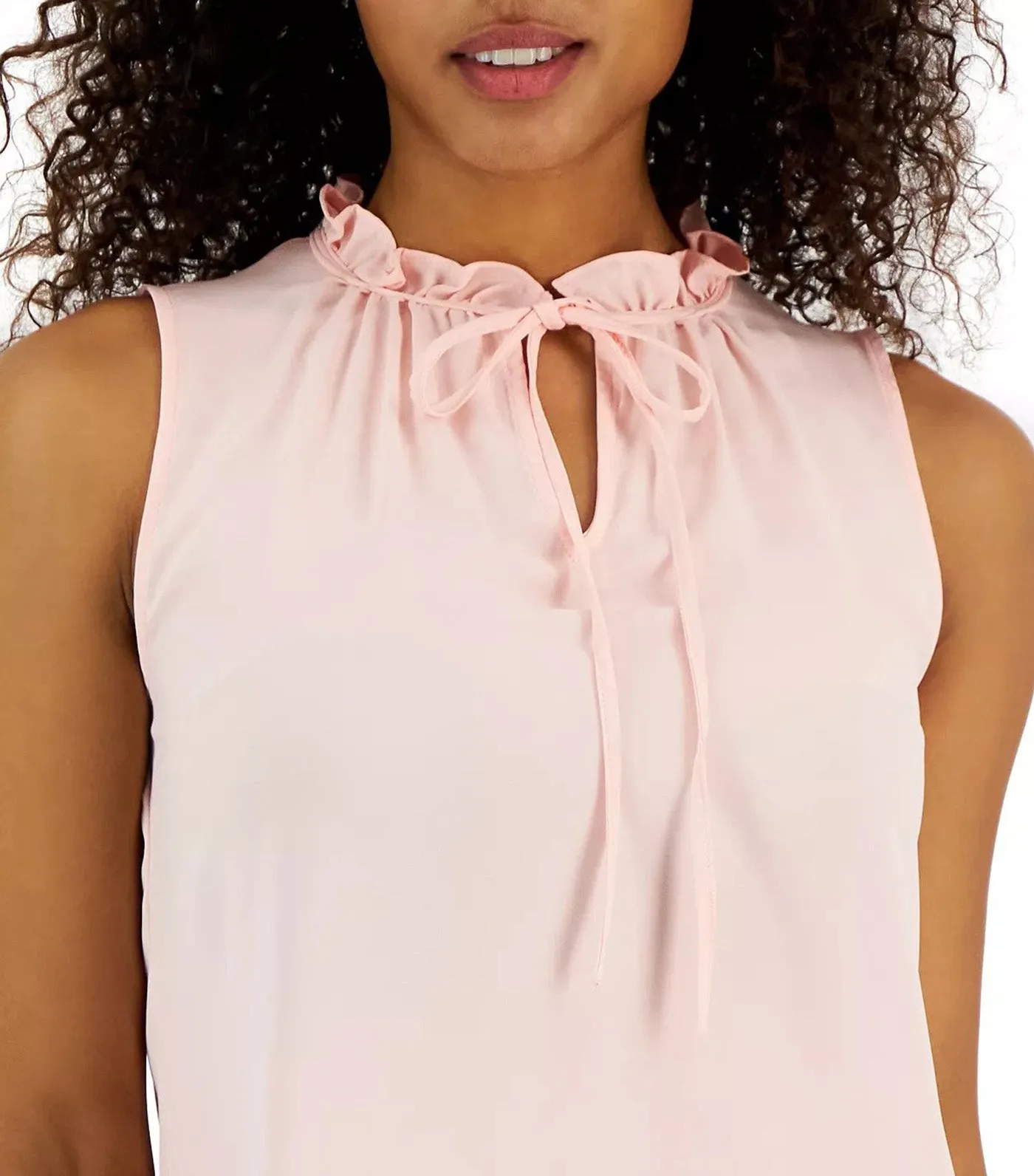 Ruffle Neck Sleeveless Blouse Cherry Blossom