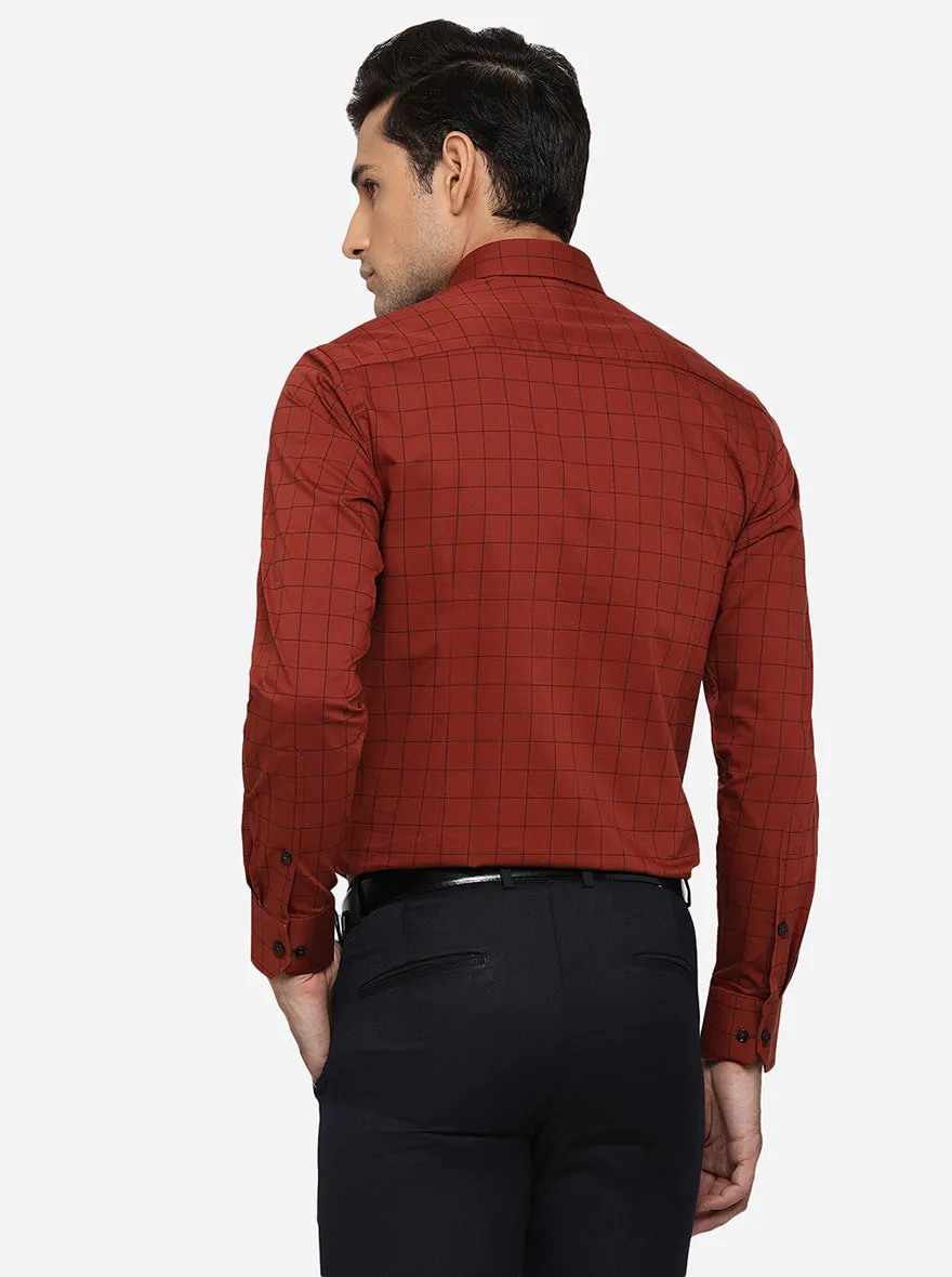 Rust Checked Slim Fit Formal Shirt | Greenfibre