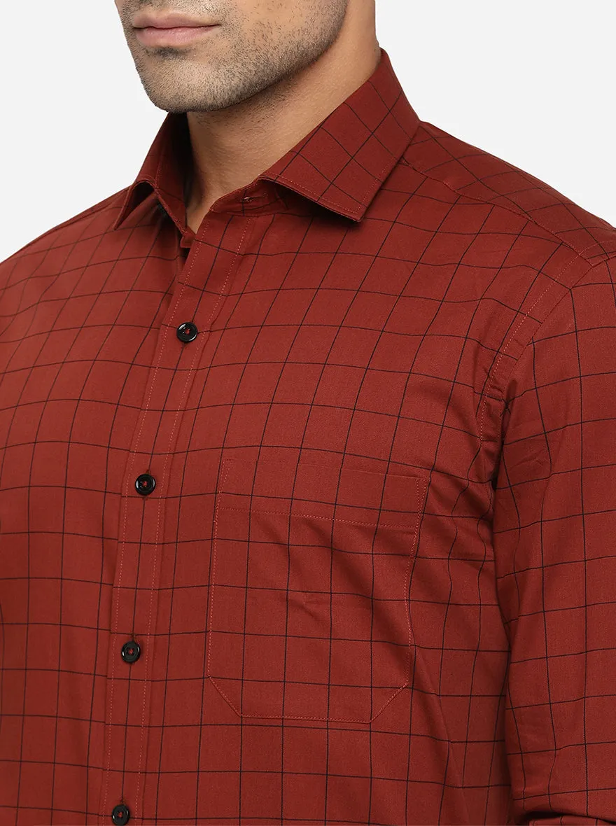 Rust Checked Slim Fit Formal Shirt | Greenfibre