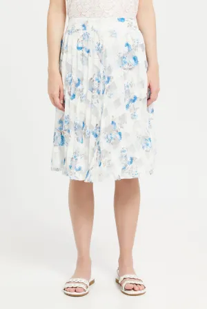 Senior Girls Flared Blue And White Floral Organza Skirts