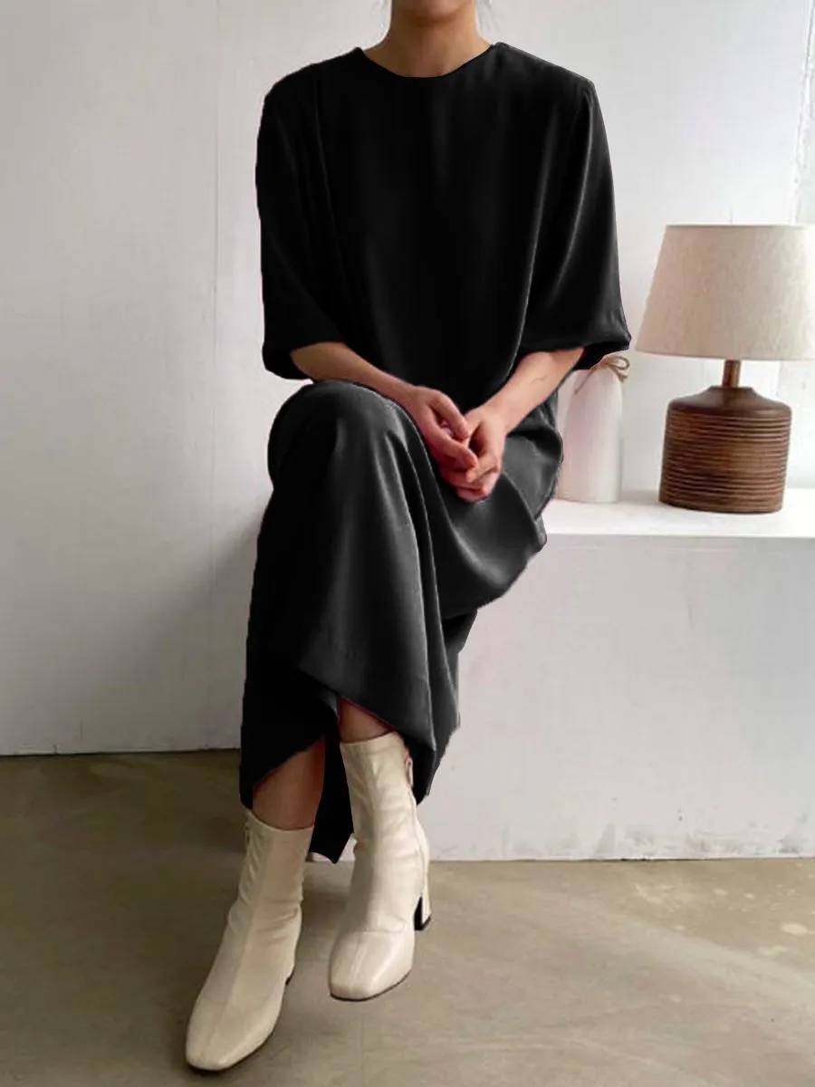 Simple And Loose Casual Comfortable Round Neck Maxi Dress