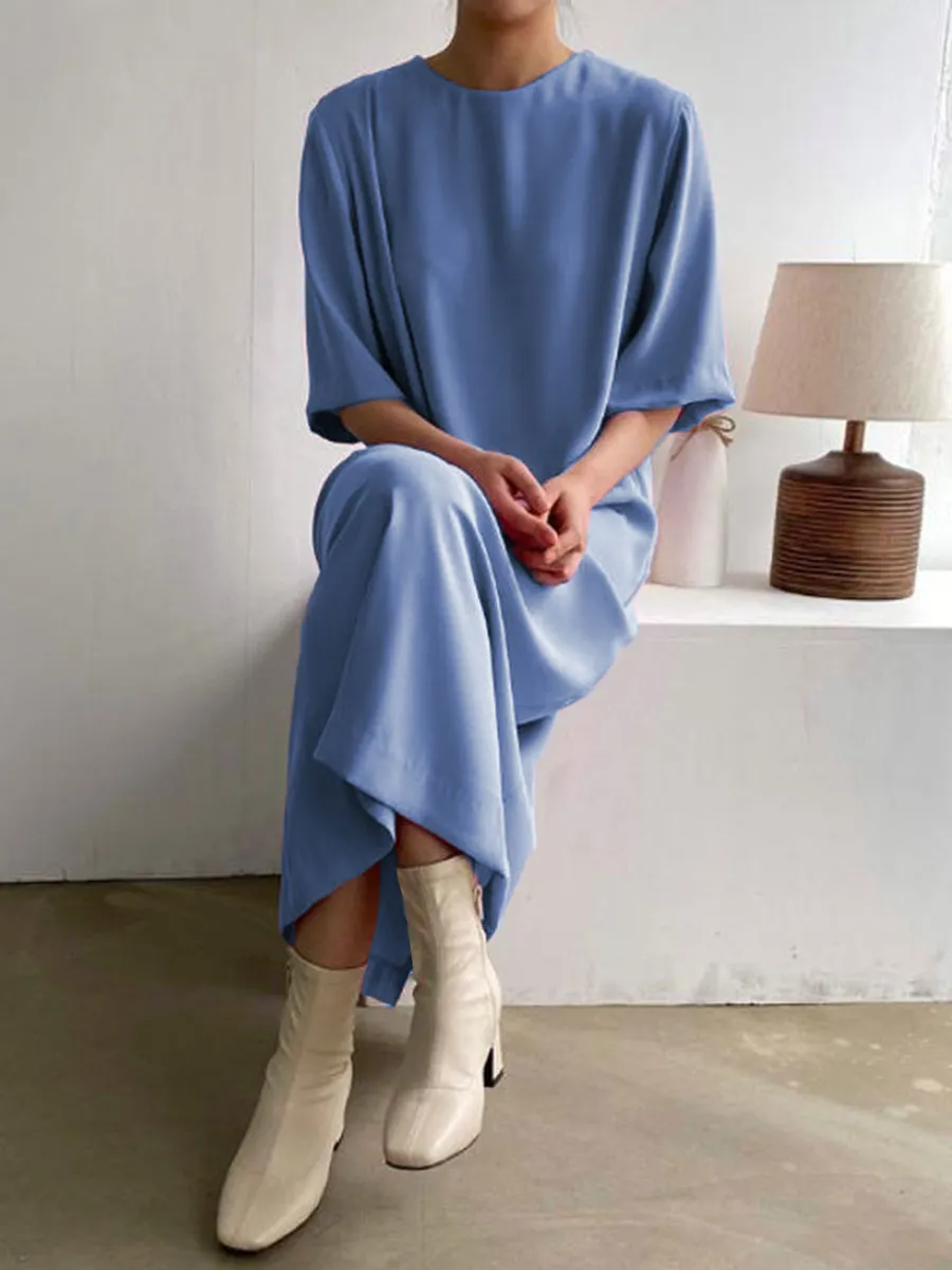 Simple And Loose Casual Comfortable Round Neck Maxi Dress